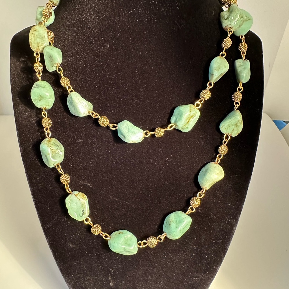 Elegant Variscite Stones and Touch of Gold Necklace